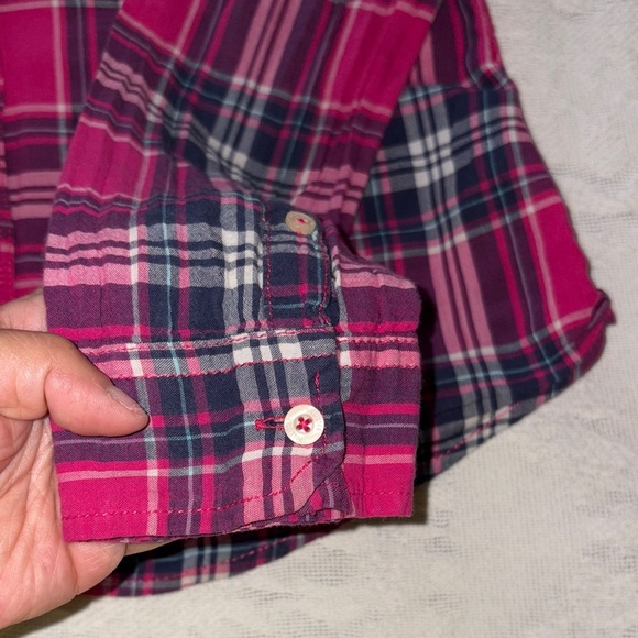 Gently Loved Pink and Navy Plaid Button Down Shirt by HOLLISTER - Picture 4 of 7